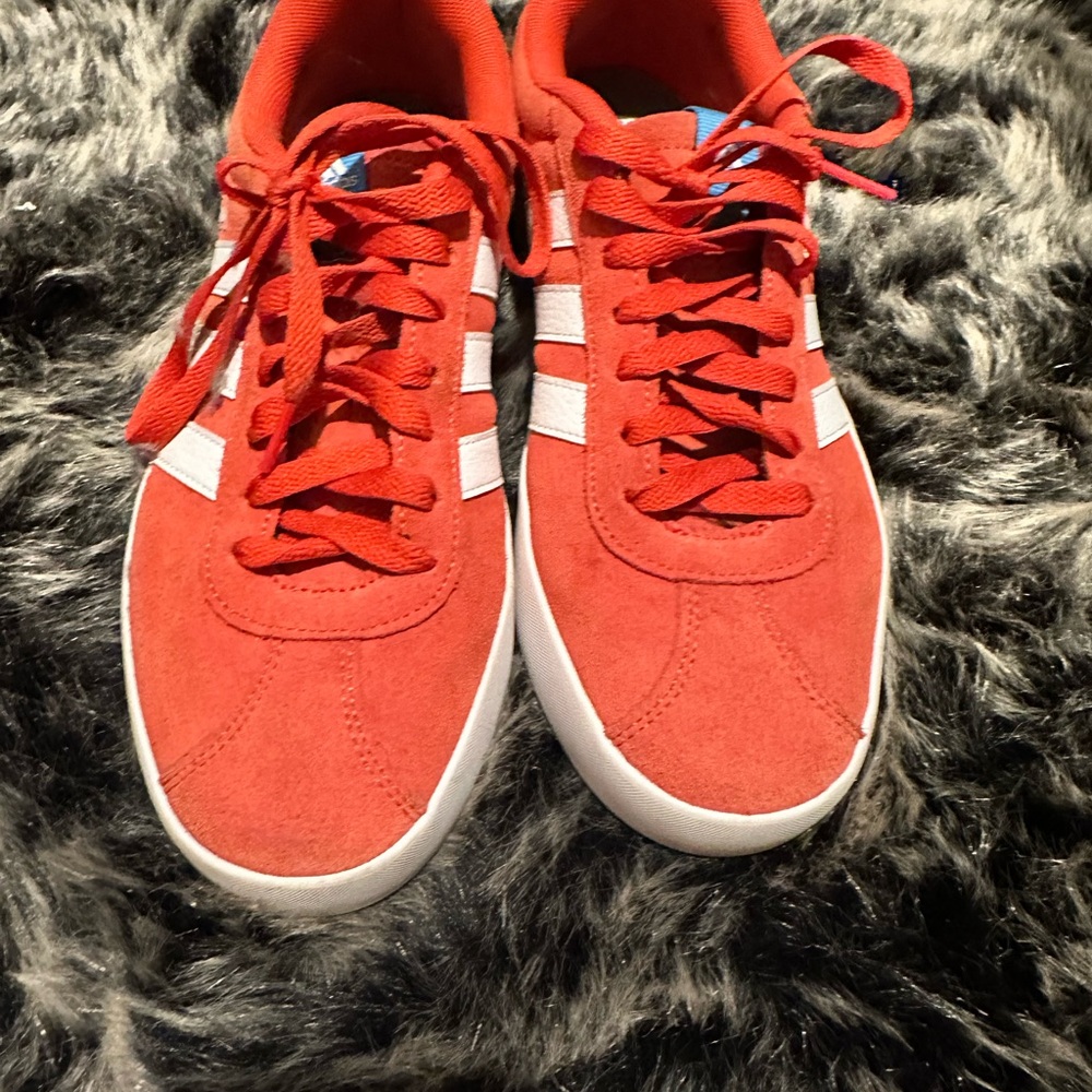 adidas Red Suede Low-Top Sneakers with White Stripes - Picture 2 of 5